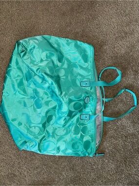 Coach Teal Signature Pattern Nylon Tote